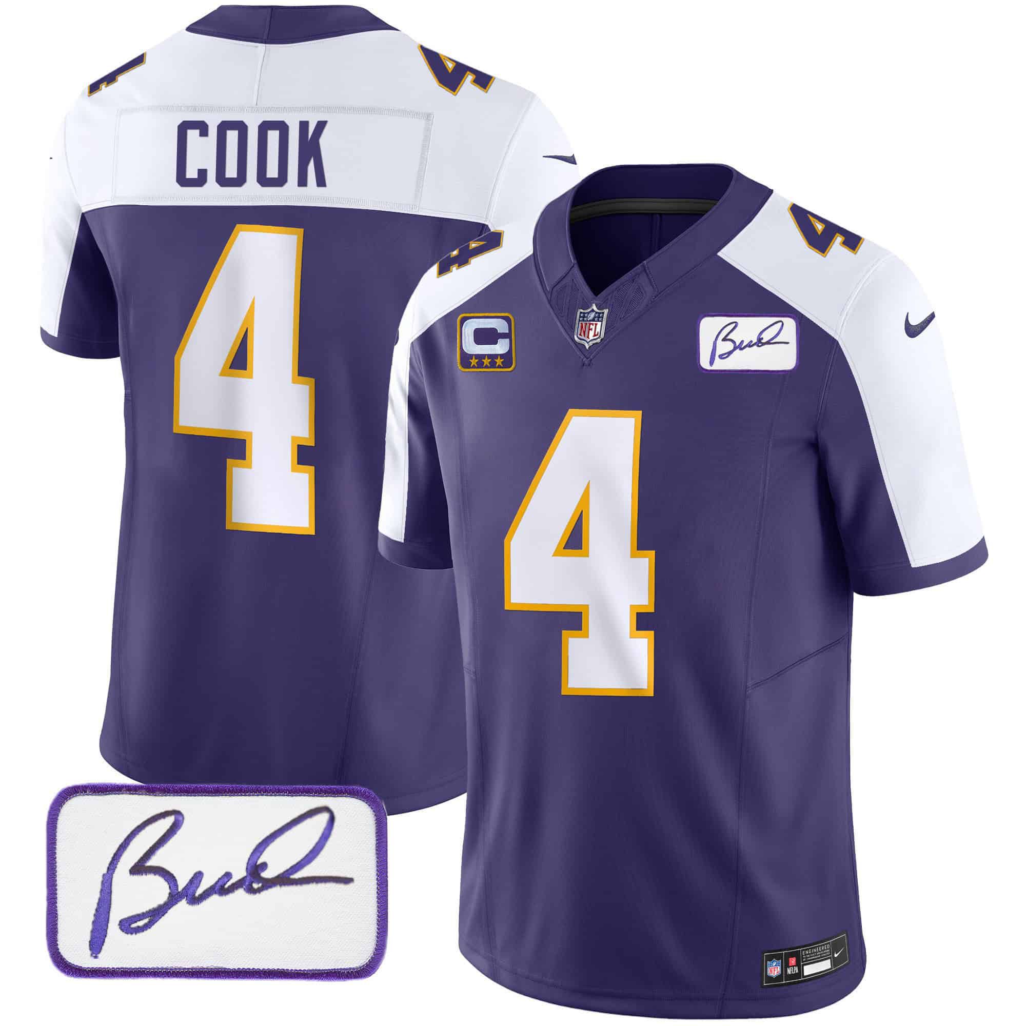 Men Minnesota Vikings #4 Cook Purple 2024 Nike Bud Grant Patch Classic Limited NFL Jersey